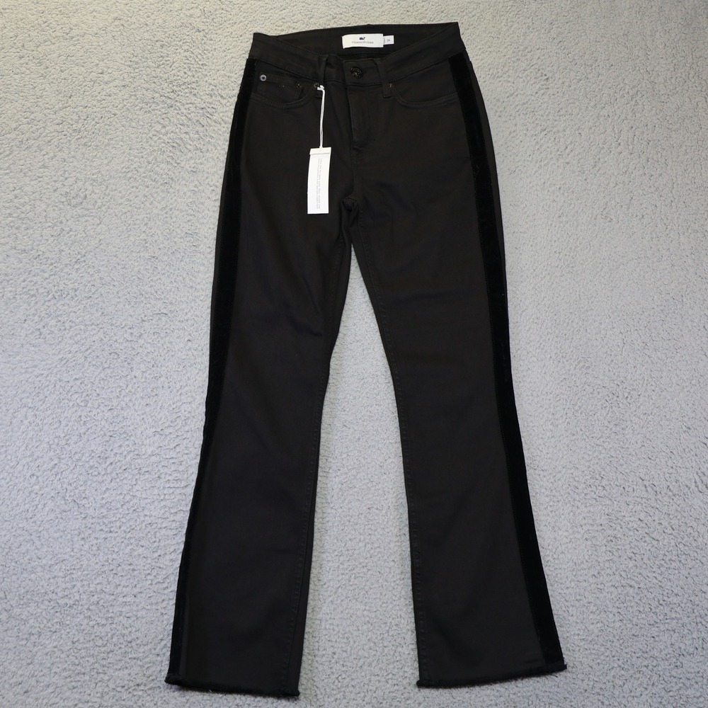 Vineyard Vines High Rise Kick Flare Black Velvet Stripe Jeans 24 2P001210-002